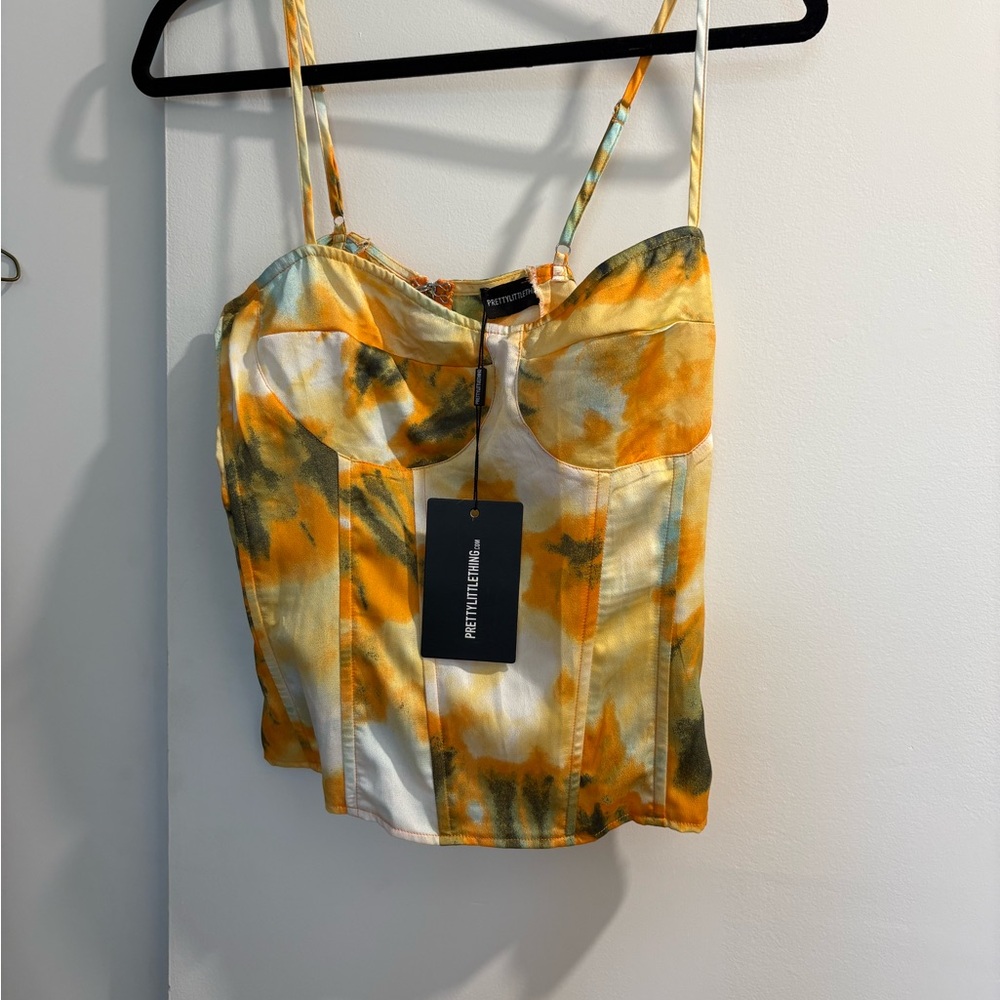 PrettyLittleThing Yellow Tie-Dye Bustier Tank Top